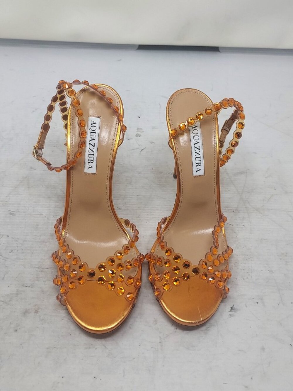 Aquazzura Tequila Crystal Jewel Orange Heel Sandal - Picture 6 of 11